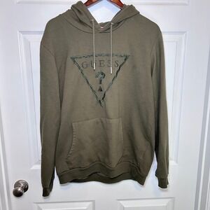 Men's Olive Army Green GUESS Los Angeles Men's Hoodie XL Logo On Front